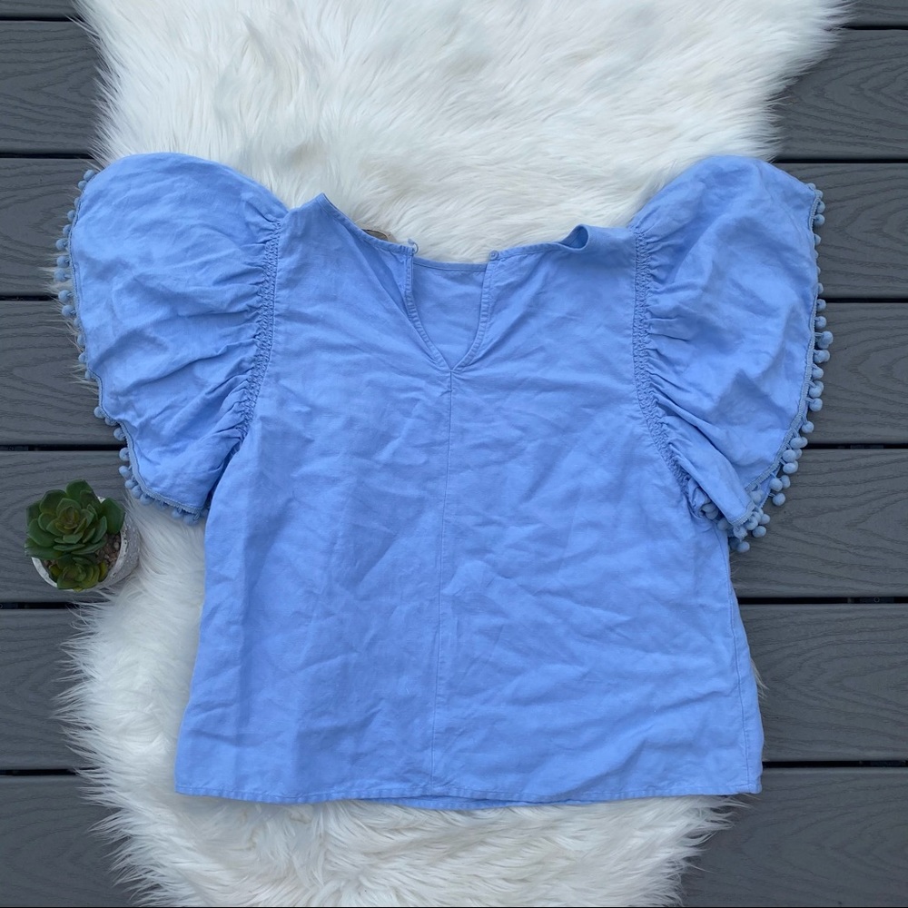 LOFT Blue Ruffle Sleeve Top - Picture 3 of 3